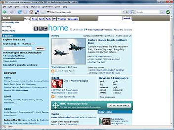 Screengrab of the bbc.co.uk homepage from 16-Dec-2007