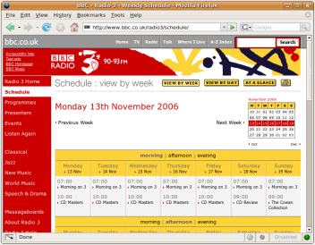 Screengrab of the BBC Radio 3 and 4 Schedule Pages From 09-Nov-2006