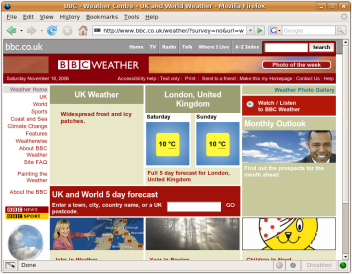 Screengrab of the BBC Weather Home Page From 30-Oct-2006