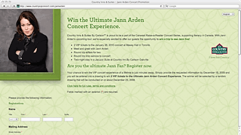 Screengrab of the Jann Arden website From 4-Dec-2009