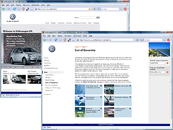 Screengrab of selections of the Volkswagen UK website From 16-Dec-2007